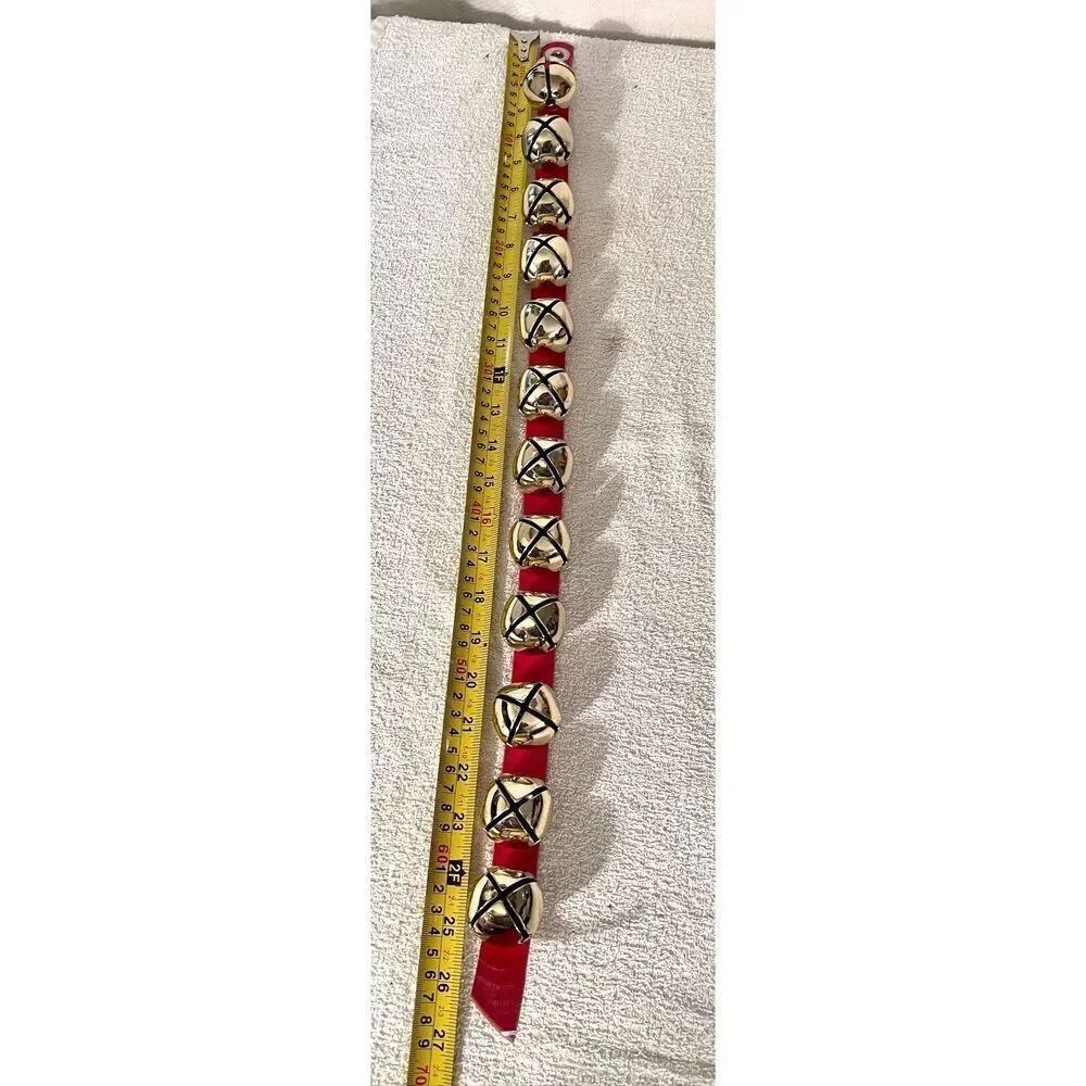 Festive Brass SLEIGH BELLS On A Red Leather Strap 27” - Picture 6 of 7